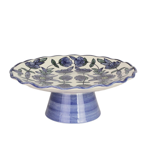 Strömshaga Keramikplatte auf Fuß Selina, Blau, Ø 25 cm